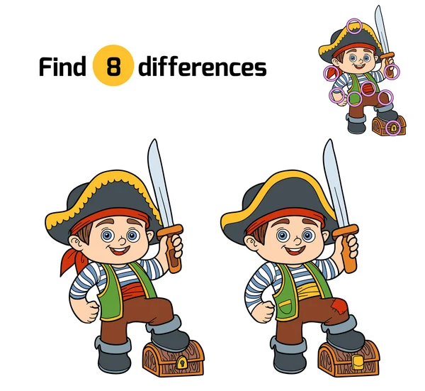 Unterschiede finden, Spiel für Kinder (Piratenjunge) — Stockvektor