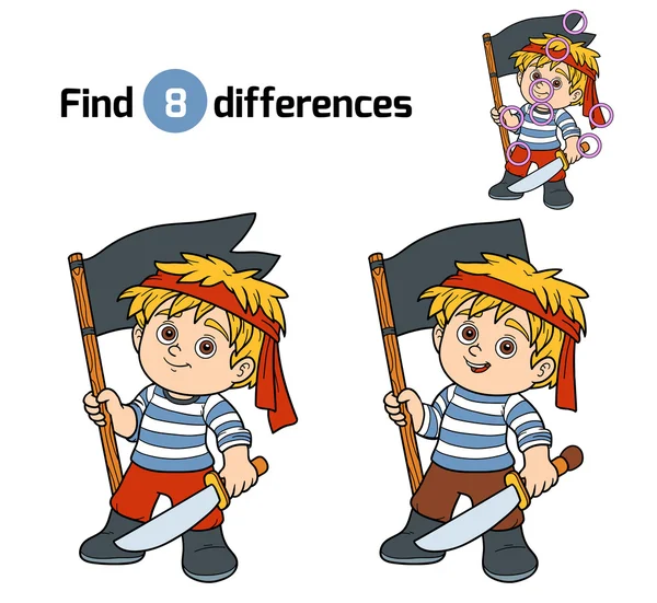 Найти различия, игры для детей (мальчик-пират ) — стоковый вектор