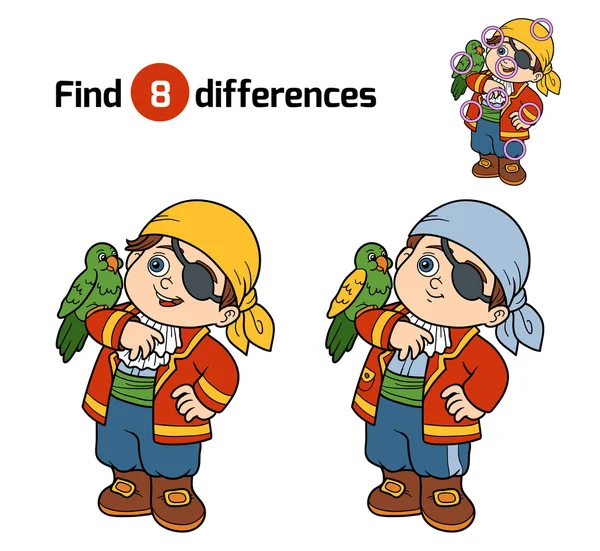 Encontrar diferencias, juego para los niños (niño pirata ) — Vector de stock