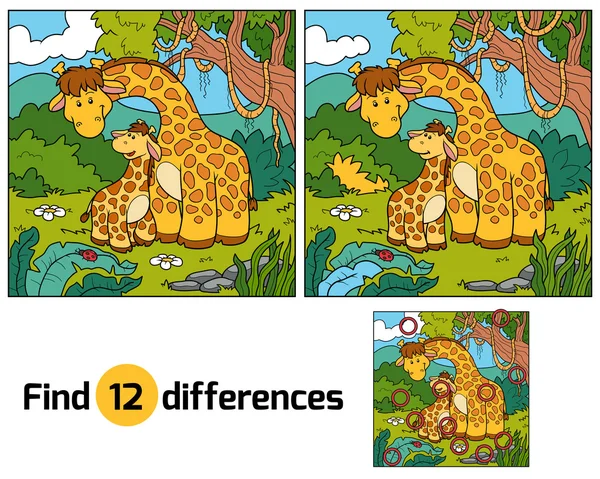 Unterschiede finden, Spiel für Kinder (zwei Giraffen) — Stockvektor