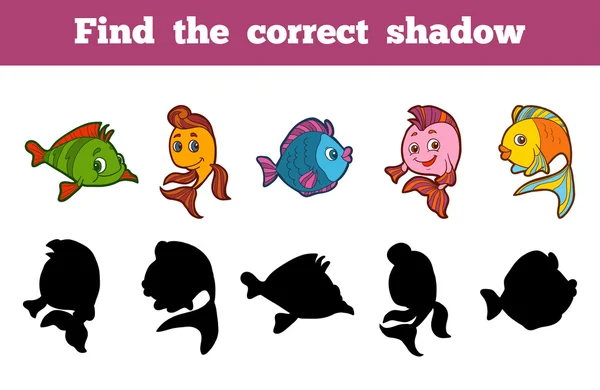 Βρείτε τη σωστή σκιά (σύνολο ψάρια) — Διανυσματικό Αρχείο
