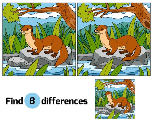 Zoek verschillen, spel voor kinderen (otter en achtergrond) — Stockvector