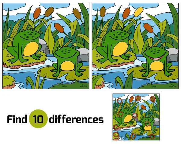Encontrar diferencias, juego para los niños (dos ranas y fondo ) — Vector de stock