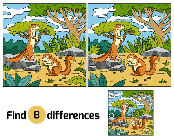 Encontrar diferencias, juego para los niños (xerus y fondo ) — Vector de stock