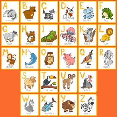Vektör renk Hayvanat Bahçesi alfabesi ile sevimli hayvanlar