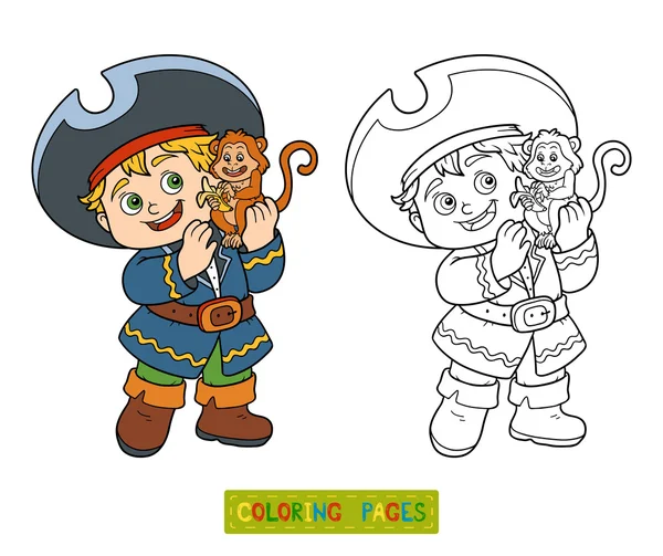 Libro para colorear para niños (niño pirata y mono ) — Vector de stock