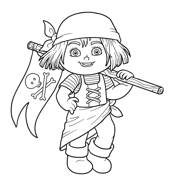 Coloring book for children (pirate girl and flag) — Stock Vector