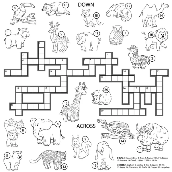 Vector colorless crossword about animals — Stock Vector