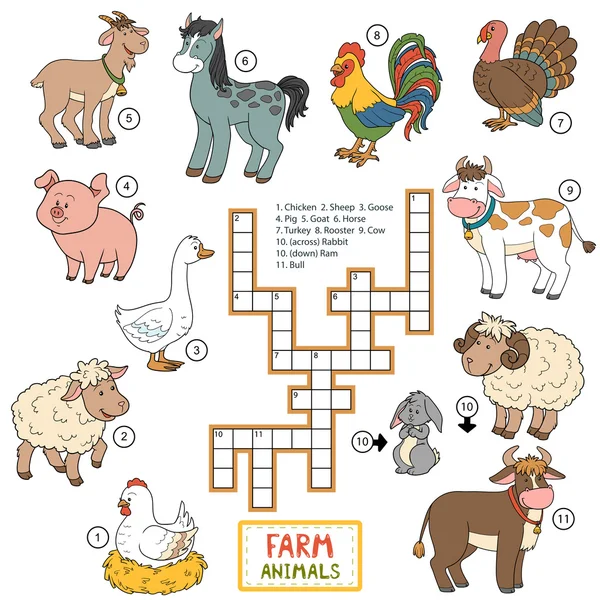 关于农场动物矢量颜色填字游戏 — 图库矢量图片