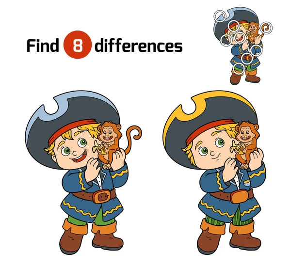 为儿童 (海盗男孩和猴子找到差异) — 图库矢量图片