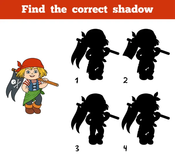 Finden Sie den richtigen Schatten (Piratenmädchen und Flagge) — Stockvektor