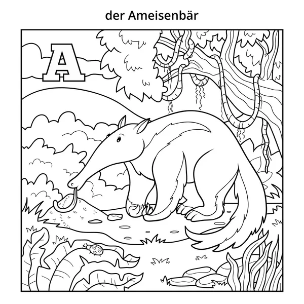 German alphabet, letter A (anteater and background) — Stock Vector