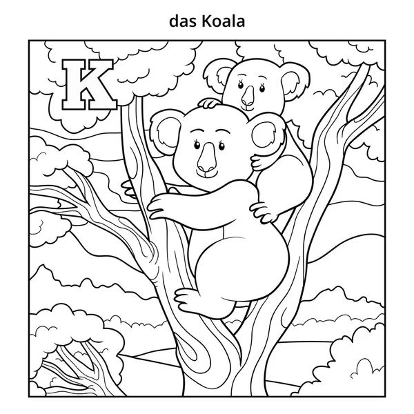 Alfabet niemiecki, litera K (koala i tła) — Wektor stockowy