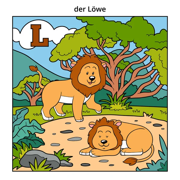 Alphabet allemand, lettre L (lion et fond) ) — Image vectorielle
