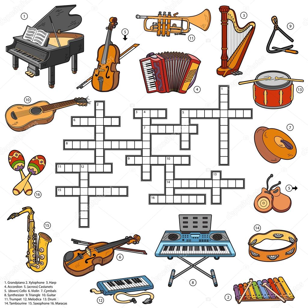 Color crossword about music instruments