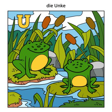 Alman alfabesi, harf U (kurbağa ve arka plan)