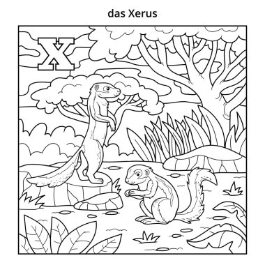 Alman alfabesi, mektup X (xerus ve arka plan)