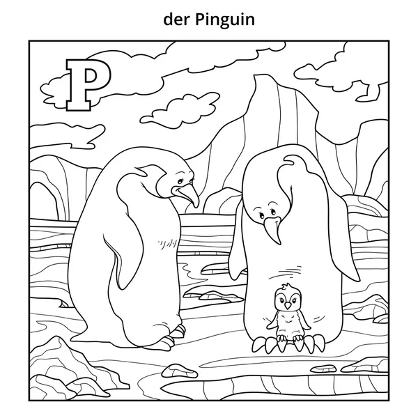 Tyska alfabetet, bokstaven P (pingviner och bakgrund) — Stock vektor