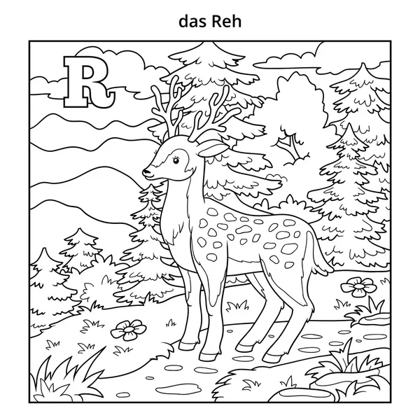 ドイツ語のアルファベット、文字 R (鹿と背景) — ストックベクタ