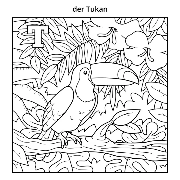 독일 알파벳, 편지 T (큰부리새 및 배경) — 스톡 벡터