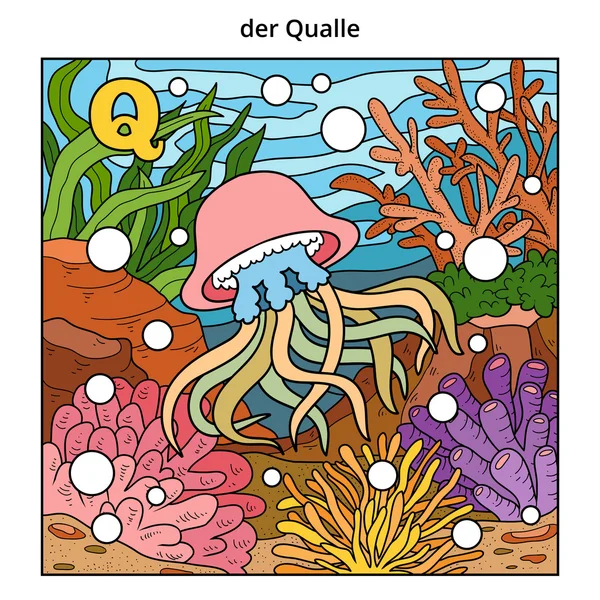 ตัวอักษรเยอรมัน, ตัวอักษร Q (ปลาเจลลี่และพื้นหลัง ) — ภาพเวกเตอร์สต็อก