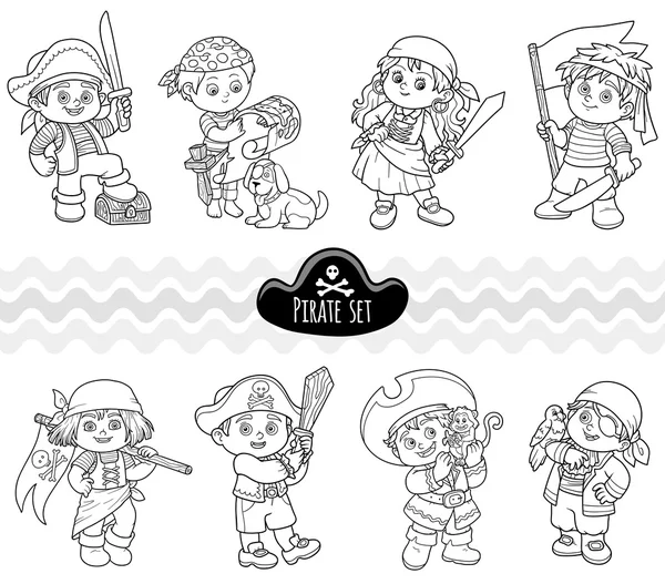 Vector colorless set of characters pirates — Stock Vector