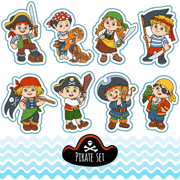 Conjunto de cores vetoriais de personagens piratas — Vetor de Stock