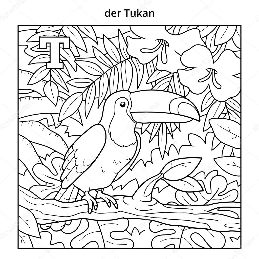 German alphabet, letter T (toucan and background)