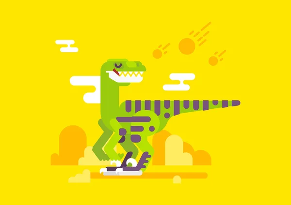 Dinosaure vélociraptor. Caractère plat . — Image vectorielle