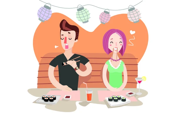 Paar in Sushi-Bar Stockillustration