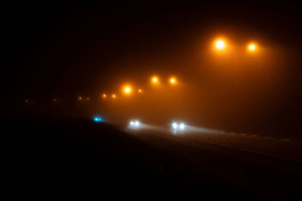 Misty Foggy Road Night — Stock Photo, Image