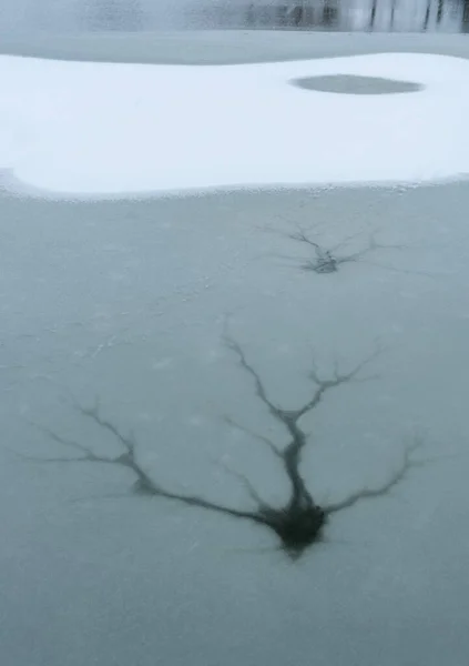 Grietas Lago Congelado Invierno — Foto de Stock
