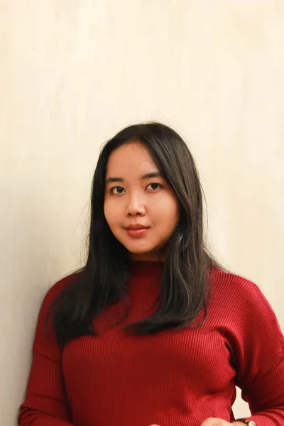 Young Beautiful Woman Wearing Red Casual Shirt — Stock Photo, Image