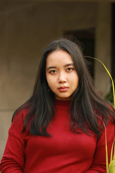 Young Beautiful Woman Wearing Red Casual Shirt — Stock Photo, Image