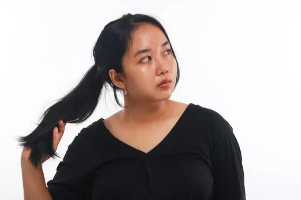 Young Asian Woman Make White Background — Stock Photo, Image