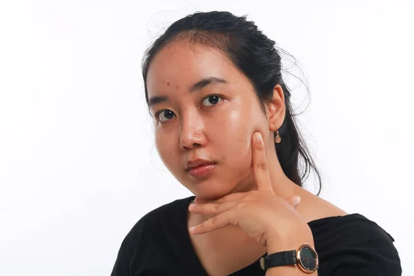 Young Asian Woman Make White Background — Stock Photo, Image