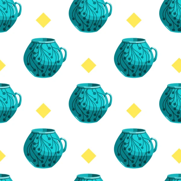 Seamless pattern with cartoon mugs-2 — Wektor stockowy