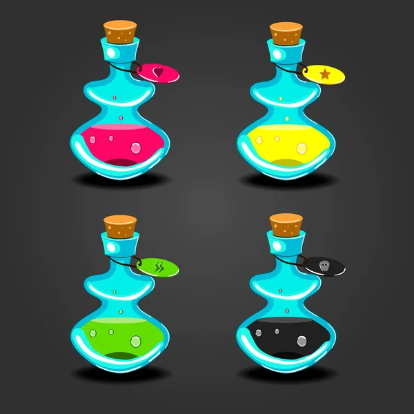 Set botellas con diferentes pociones-4 — Vector de stock