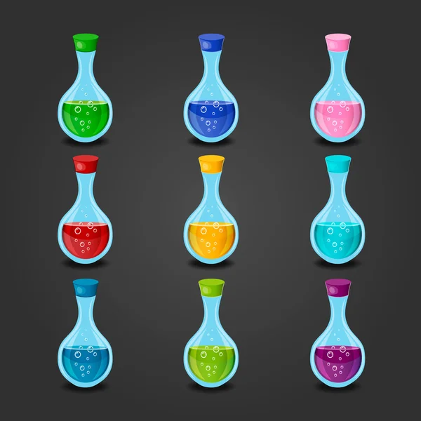 Set bottles with different potions-7 — Stock Vector