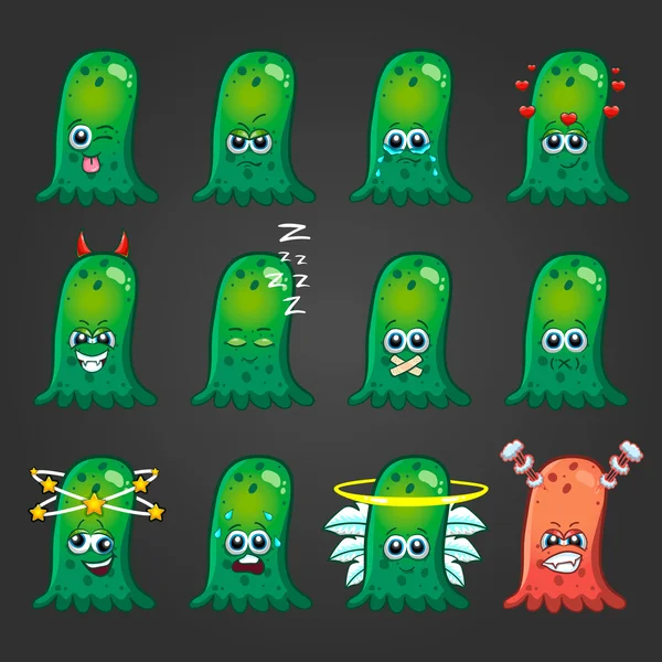 Set of cute cartoon monsters with different emotions - 8 — Stock Vector