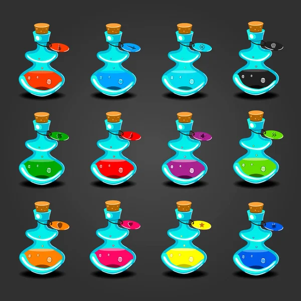 Grand ensemble de bouteilles avec différentes potions-2 — Image vectorielle