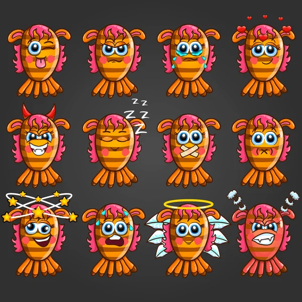 Conjunto de lindos monstruos de dibujos animados con diferentes emociones 12 — Vector de stock