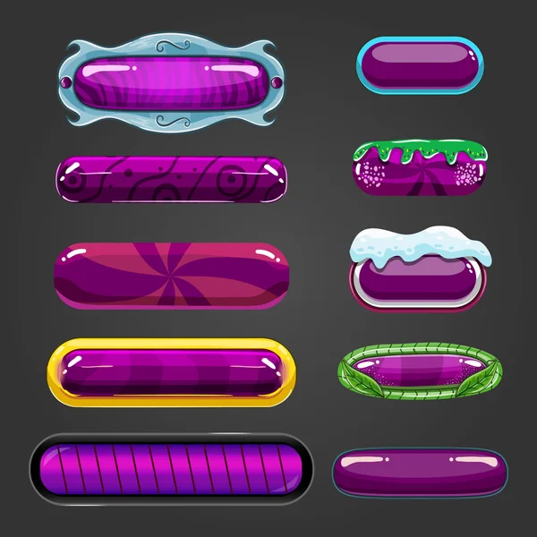 Set van paarse knop voor game-design — Stockvector