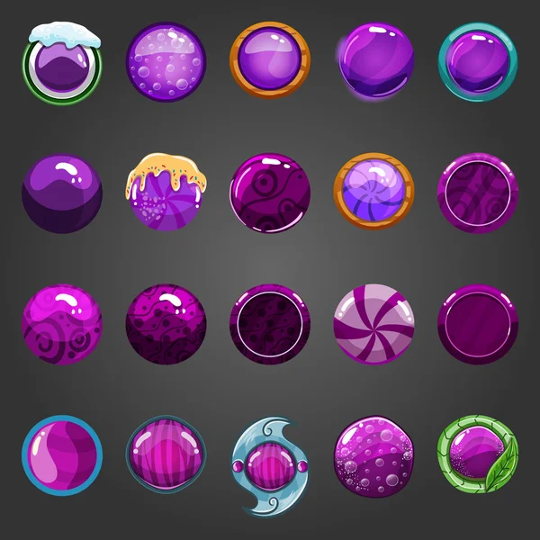 紫色の丸いボタンの大きなセット — ストックベクタ