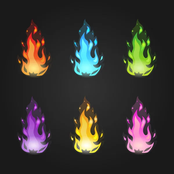 Sæt vektor magiske ild i forskellige farver – Stock-vektor