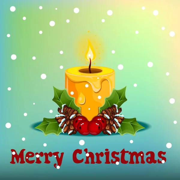 Carte de voeux de Noël avec bougie brûlante de dessin animé Vecteurs De Stock Libres De Droits