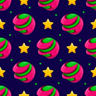 Çizgi film gezegeni ve yıldızlarıyla kusursuz desen