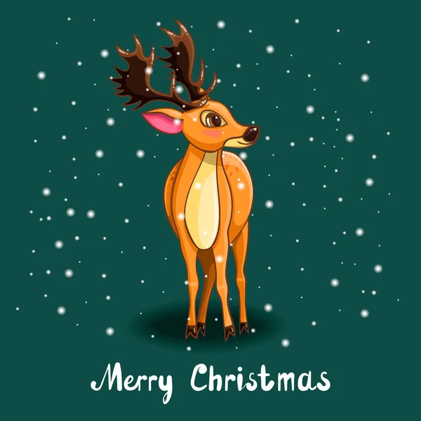 鹿と雪のクリスマスグリーティングカード — ストックベクタ