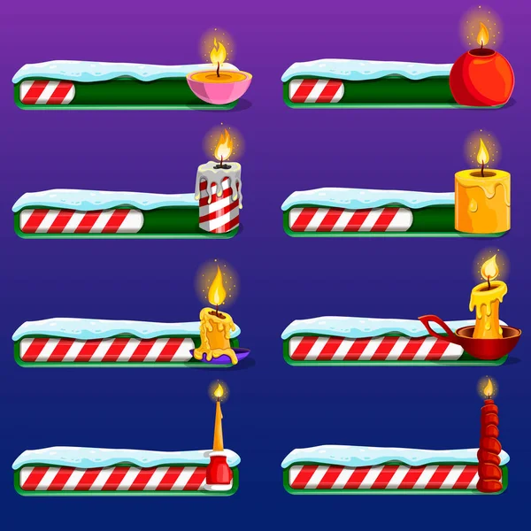 Big set game resource bar with burning candle — Διανυσματικό Αρχείο