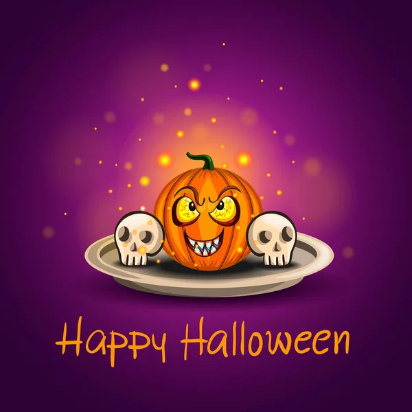 Kort med Halloween skalle och skrämmande pumpa — Stock vektor